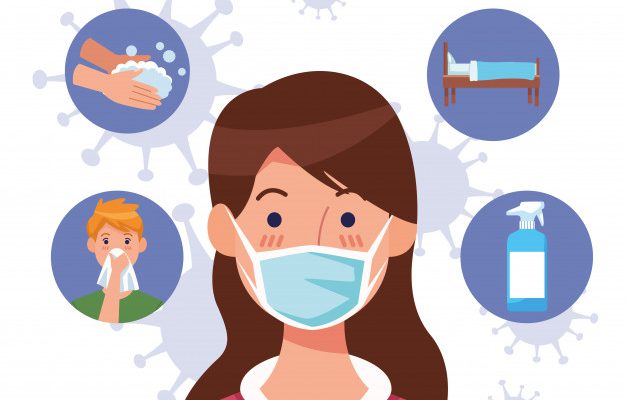 woman-using-face-mask-with-covid19-set-icons_18591-65535