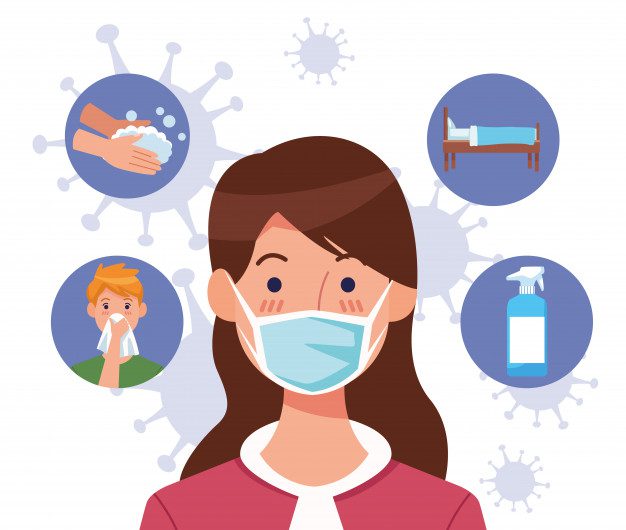 woman-using-face-mask-with-covid19-set-icons_18591-65535
