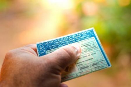 August 28, 2019, Brazil. Man holding document "Carteira Nacional de Habilitação" (CNH). A driver's license attests to a citizen's ability to drive land motor vehicles.
